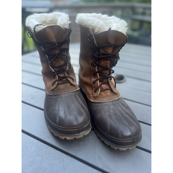 Vintage Sorel Kaufman Leather Fleece Lined Snow Boots Steel Shank Men\'s 10